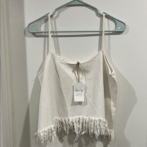 Sadie & Sage Cropped Fringe Hem Camisole in white